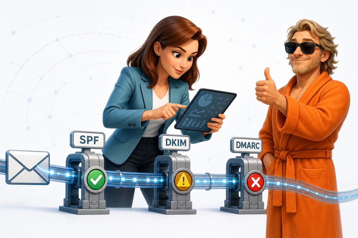 Illustration: Prüfung von SPF-, DKIM- und DMARC-Einträgen