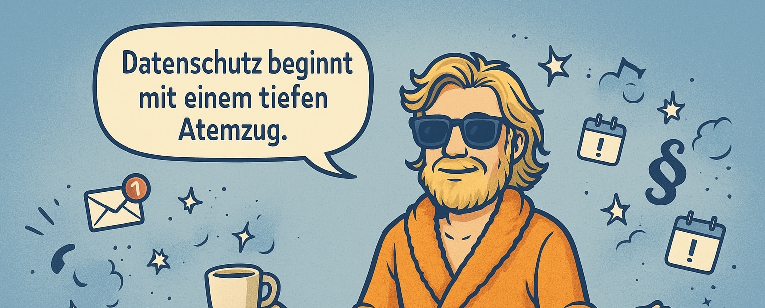 Der Datenschutz Dude chillt und sagt "Datenschutz beginnt mit einem tiefen Atemzug"